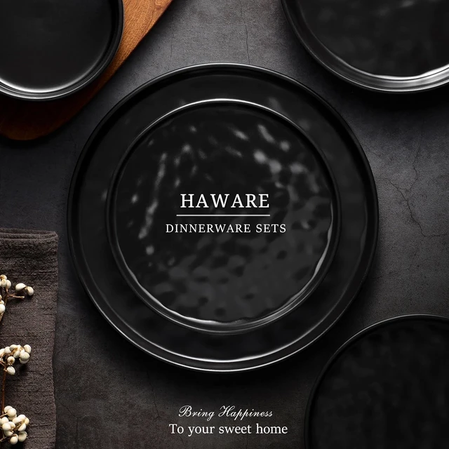 Alt view image 7 of 7 - Dinnerware Sets, 12-Piece Plates and Bowls Set, Matte Black