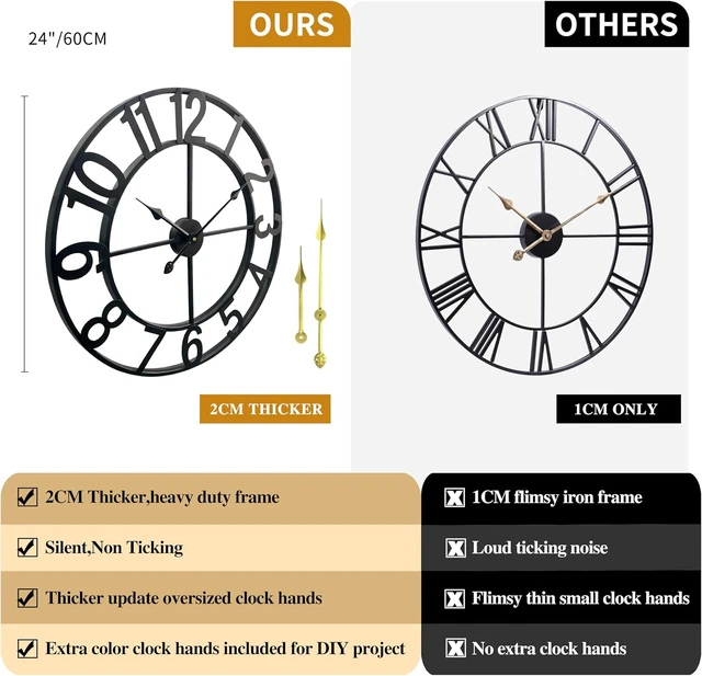 Alt view image 3 of 7 - Silent 24 Inch Wall Clocks for Living Room Decor,Arabic Numeral