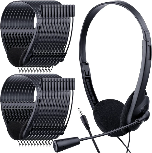Main image of 30 Pack Classroom Headphones with Mic, Black, Plastic Stem