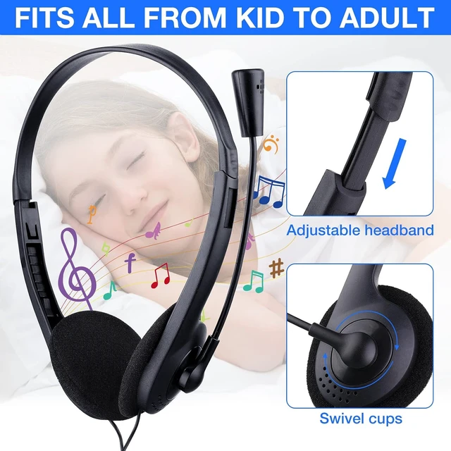 Alt view image 2 of 6 - 30 Pack Classroom Headphones with Mic, Black, Plastic Stem