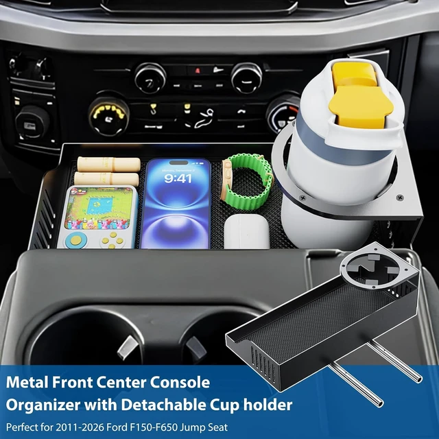 Alt view image 6 of 7 - Metal Headrest Organizer with Cup Holder for Ford F150 F250 F350 2011-2026