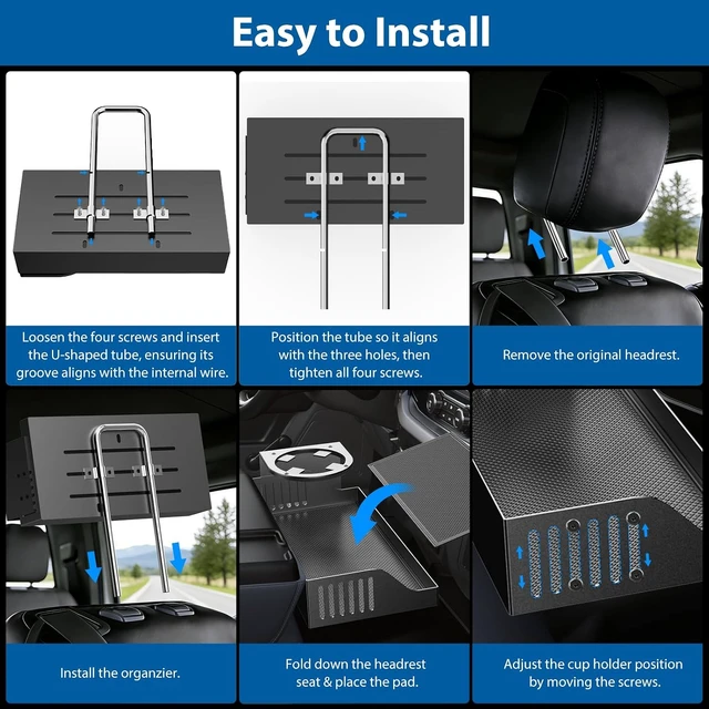 Alt view image 7 of 7 - Metal Headrest Organizer with Cup Holder for Ford F150 F250 F350 2011-2026