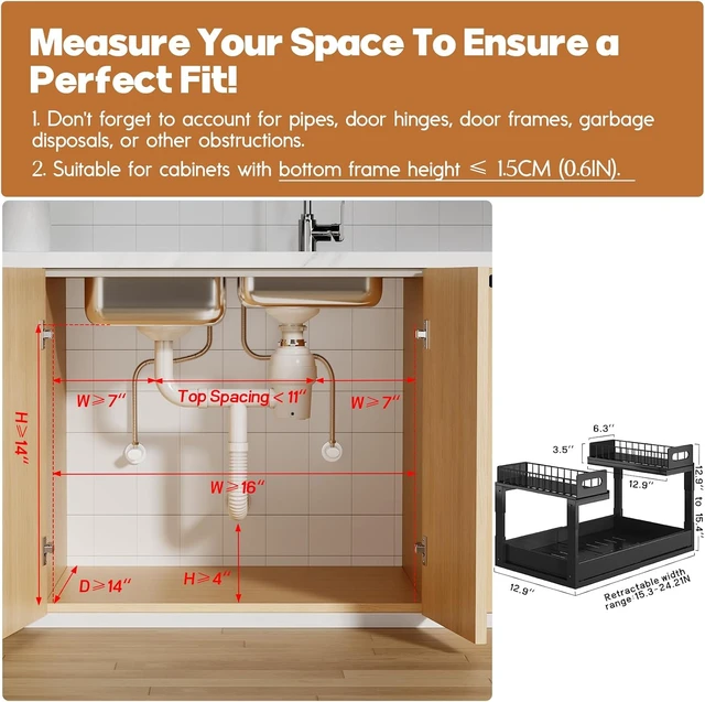 Alt view image 3 of 7 - 1 Pack Expandable Under Sink Organizers And Storage With Upgrade Ball-Bearing Slide Tracks,2-Tier Pull Out Under Cabinet Organizer Height Adjustable,Slide Out Under Sink Drawers-Black(Patent Pending)