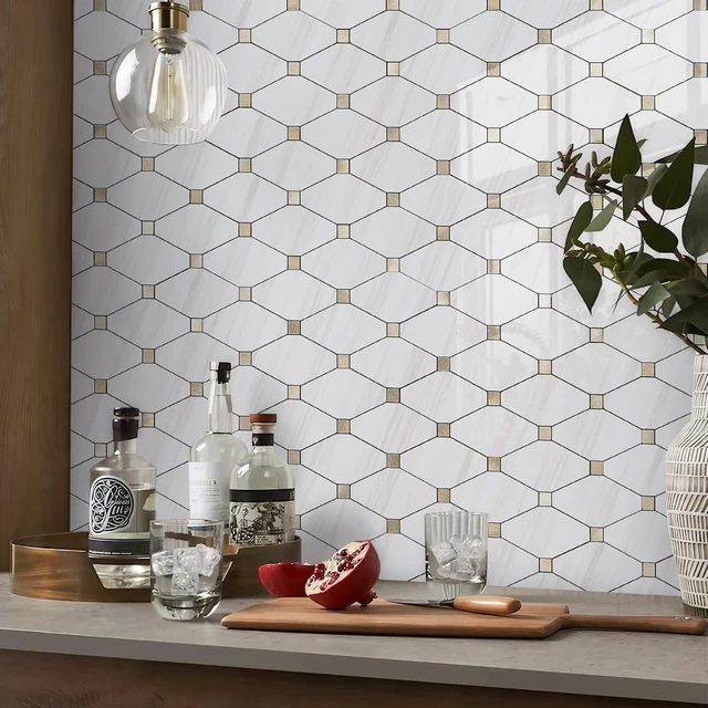 Alt view image 5 of 7 - 10 Sheets Peel and Stick Backsplash, Polished Dolomite