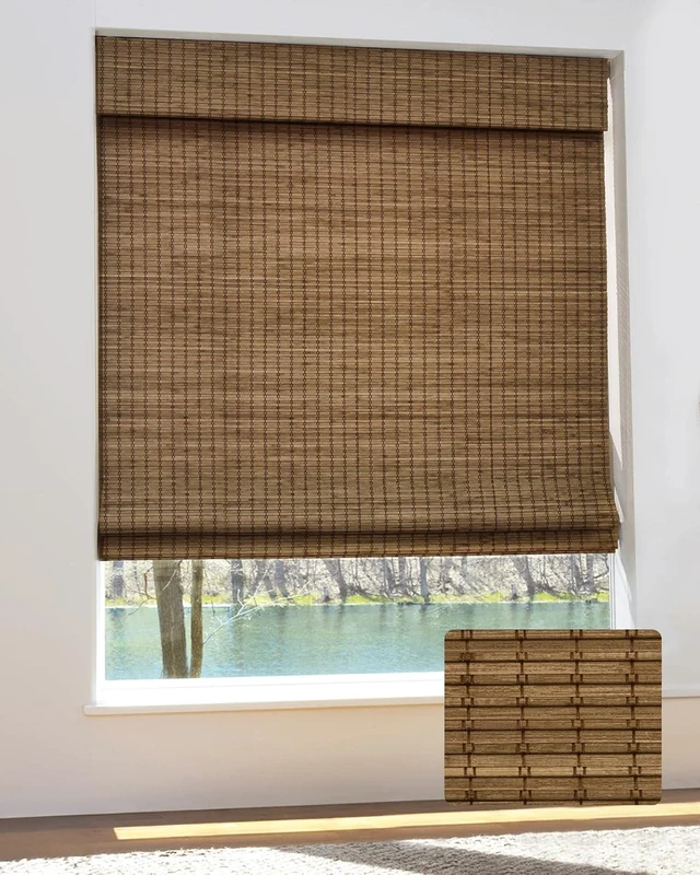 Main image of Bamboo Roman Shades w/Valance, 30.5" W × 48" H, Highfield Teak
