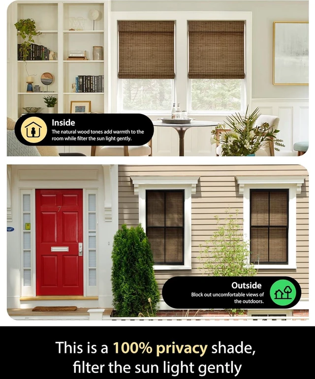 Alt view image 2 of 7 - Bamboo Roman Shades w/Valance, 30.5" W × 48" H, Highfield Teak