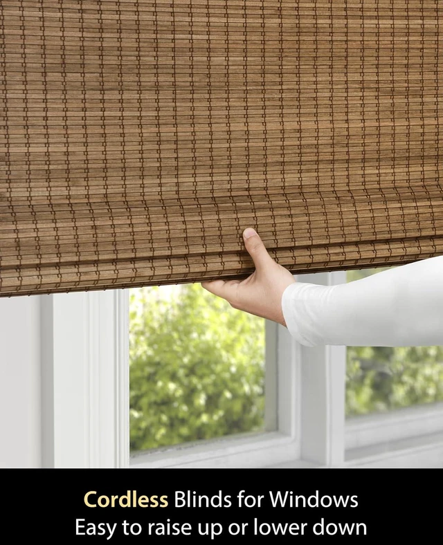 Alt view image 3 of 7 - Bamboo Roman Shades w/Valance, 30.5" W × 48" H, Highfield Teak