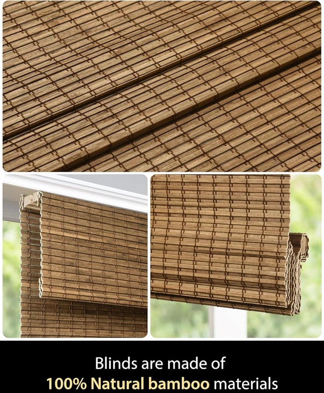 Alt view image 4 of 7 - Bamboo Roman Shades w/Valance, 30.5" W × 48" H, Highfield Teak