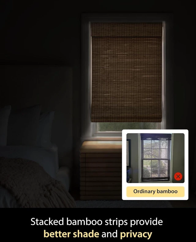 Alt view image 5 of 7 - Bamboo Roman Shades w/Valance, 30.5" W × 48" H, Highfield Teak