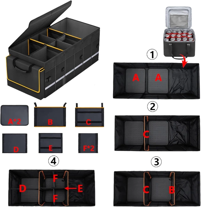 Alt view image 2 of 7 - Car Trunk Organizer and Storage with Lid & Removable Leakproof Cooler Bag, Car Accessories 6 Removable Dividers for Custom Space, Collapsible Large Trunk Organizers Interior for SUV Sendan with Cover