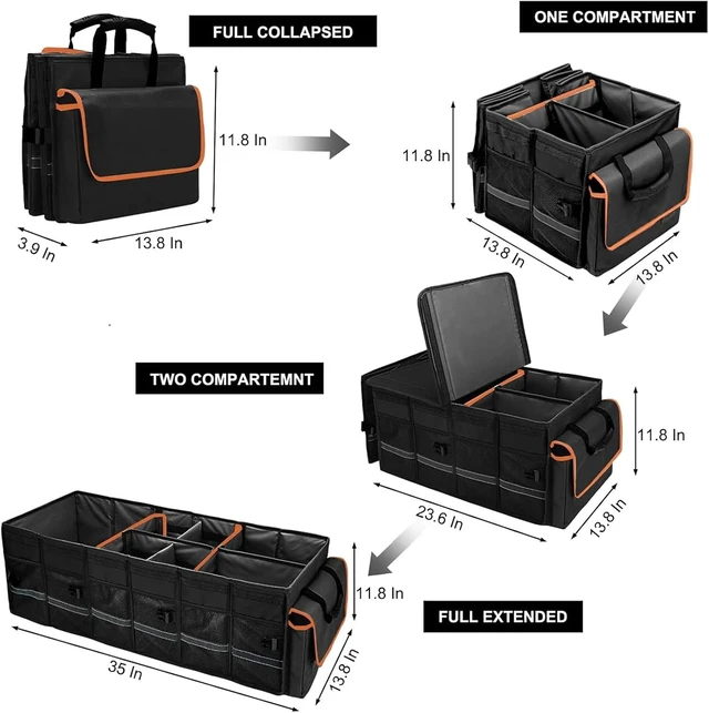 Alt view image 3 of 7 - Car Trunk Organizer and Storage with Lid & Removable Leakproof Cooler Bag, Car Accessories 6 Removable Dividers for Custom Space, Collapsible Large Trunk Organizers Interior for SUV Sendan with Cover