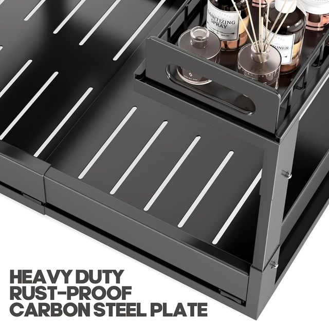 Alt view image 6 of 7 - 1 Pack Expandable Under Sink Organizers And Storage With Upgrade Ball-Bearing Slide Tracks,2-Tier Pull Out Under Cabinet Organizer Height Adjustable,Slide Out Under Sink Drawers-Black(Patent Pending)