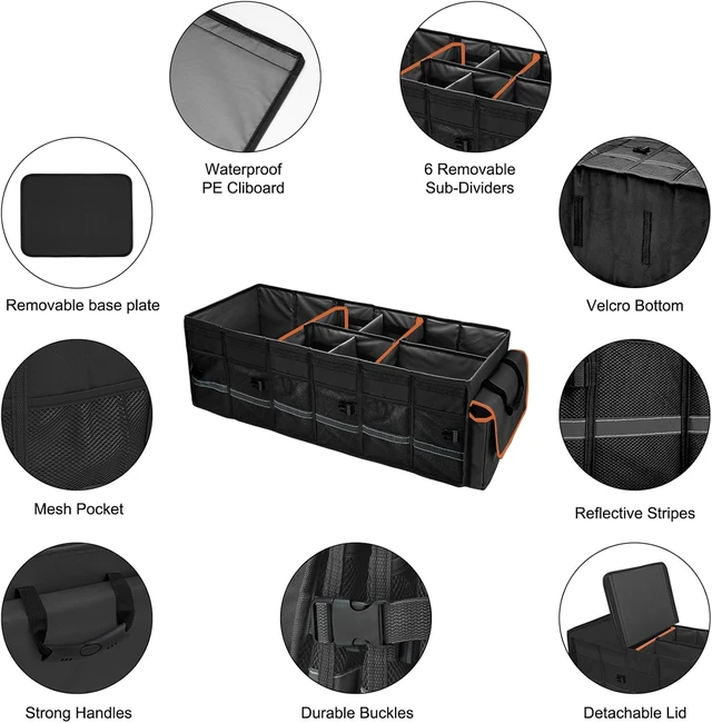 Alt view image 6 of 7 - Car Trunk Organizer and Storage with Lid & Removable Leakproof Cooler Bag, Car Accessories 6 Removable Dividers for Custom Space, Collapsible Large Trunk Organizers Interior for SUV Sendan with Cover