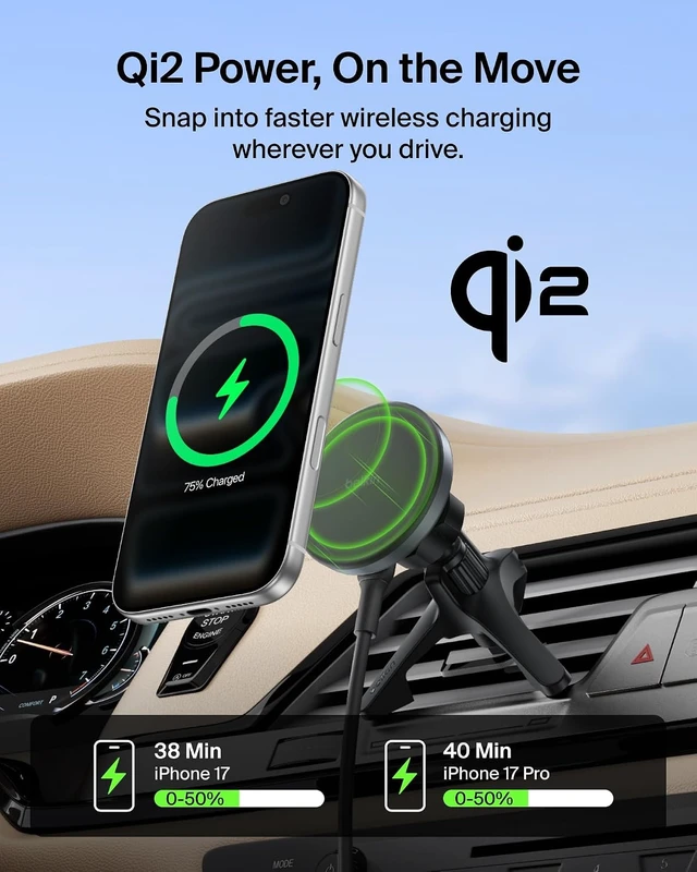 Alt view image 2 of 7 - Qi2 15W Magnetic Wireless Vent Mount, Fast Charging Car Charger