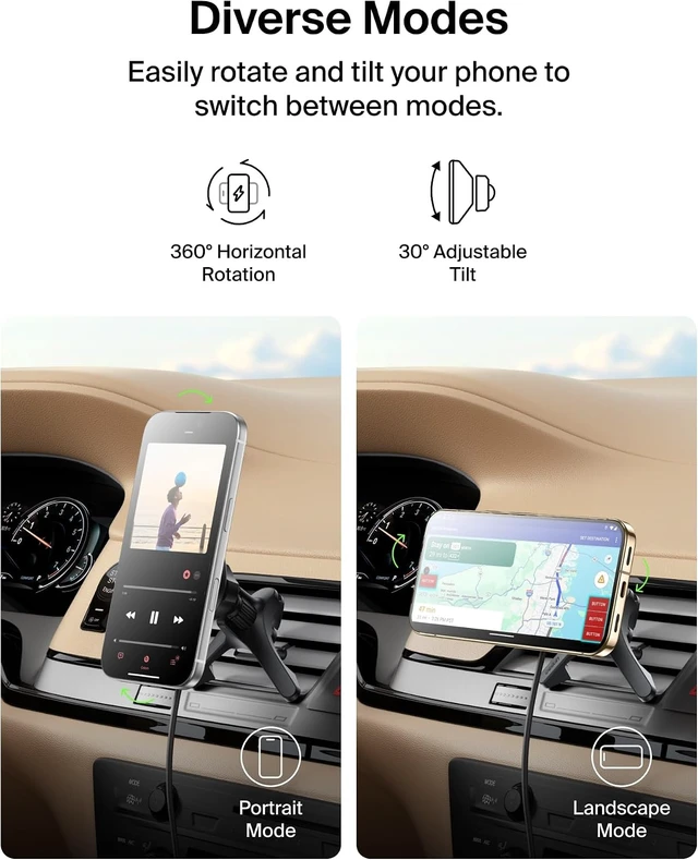 Alt view image 5 of 7 - Qi2 15W Magnetic Wireless Vent Mount, Fast Charging Car Charger