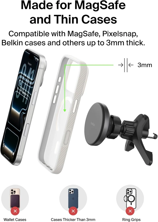 Alt view image 6 of 7 - Qi2 15W Magnetic Wireless Vent Mount, Fast Charging Car Charger