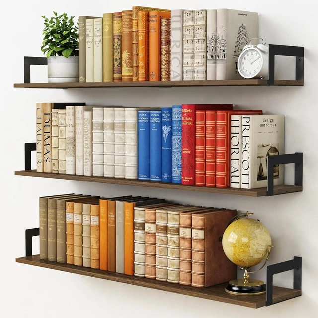 Main image of Floating Shelves for Wall 36 Inches Long 8 Inch Deep, Large Wall Book Shelves for Bedroom, Rustic Wood Hanging Bookshelf for Living Room Office Kitchen Closet Organizers and Storage - Set of 3