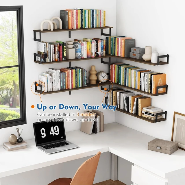 Alt view image 2 of 7 - Floating Shelves for Wall 36 Inches Long 8 Inch Deep, Large Wall Book Shelves for Bedroom, Rustic Wood Hanging Bookshelf for Living Room Office Kitchen Closet Organizers and Storage - Set of 3