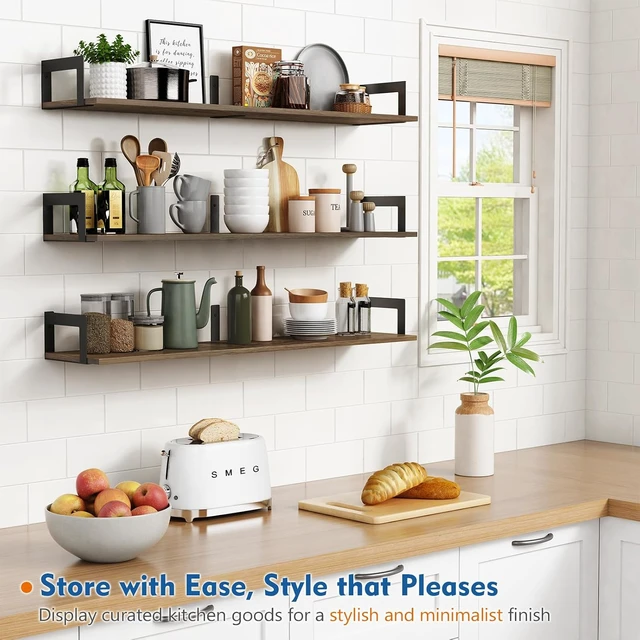 Alt view image 7 of 7 - Floating Shelves for Wall 36 Inches Long 8 Inch Deep, Large Wall Book Shelves for Bedroom, Rustic Wood Hanging Bookshelf for Living Room Office Kitchen Closet Organizers and Storage - Set of 3