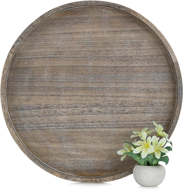 Main image of Wood Decorative Ottoman Tray for Living Room with Handles, 22"
