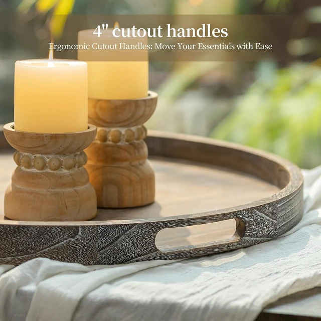 Alt view image 5 of 7 - Wood Decorative Ottoman Tray for Living Room with Handles, 22"