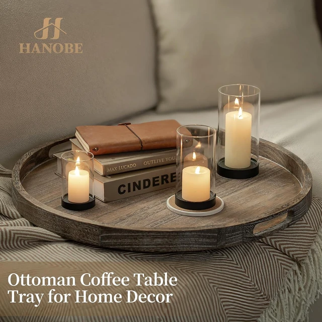 Alt view image 6 of 7 - Wood Decorative Ottoman Tray for Living Room with Handles, 22"