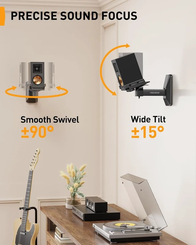 Alt view image 2 of 7 - Speaker Wall Mounts, Bookshelf Speaker Mounting Brackets with Dual Side Stable Clamp Design, Wide Tilt & Swivel Shelf for Large Surrounding Sound Speakers, Up to 55 lbs, 1 Pair