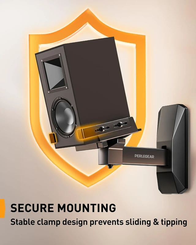 Alt view image 3 of 7 - Speaker Wall Mounts, Bookshelf Speaker Mounting Brackets with Dual Side Stable Clamp Design, Wide Tilt & Swivel Shelf for Large Surrounding Sound Speakers, Up to 55 lbs, 1 Pair