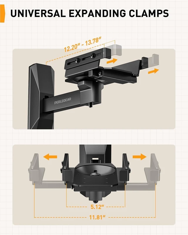 Alt view image 4 of 7 - Speaker Wall Mounts, Bookshelf Speaker Mounting Brackets with Dual Side Stable Clamp Design, Wide Tilt & Swivel Shelf for Large Surrounding Sound Speakers, Up to 55 lbs, 1 Pair