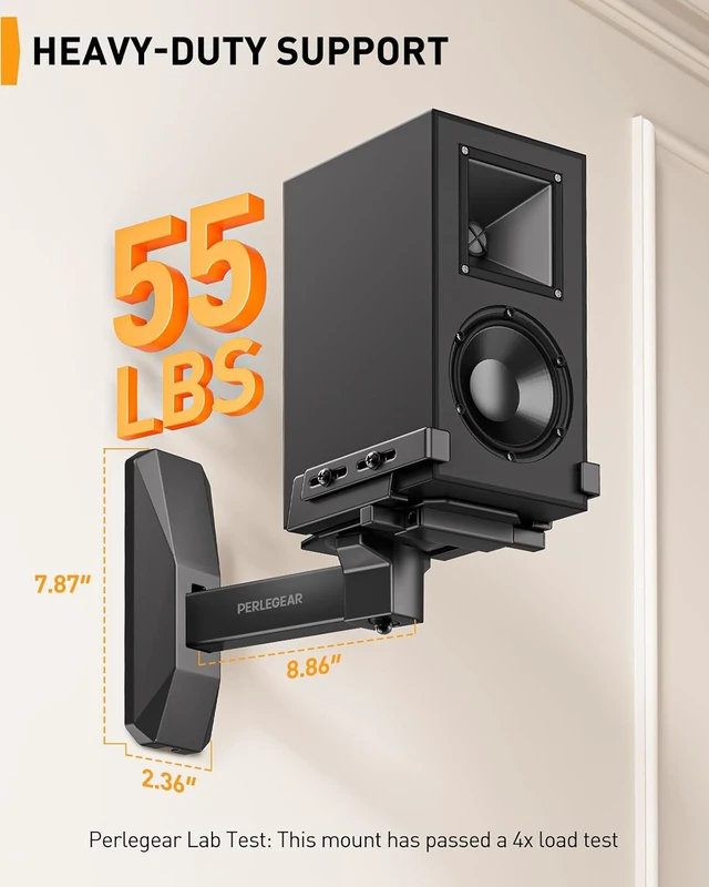 Alt view image 5 of 7 - Speaker Wall Mounts, Bookshelf Speaker Mounting Brackets with Dual Side Stable Clamp Design, Wide Tilt & Swivel Shelf for Large Surrounding Sound Speakers, Up to 55 lbs, 1 Pair