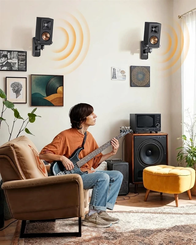 Alt view image 7 of 7 - Speaker Wall Mounts, Bookshelf Speaker Mounting Brackets with Dual Side Stable Clamp Design, Wide Tilt & Swivel Shelf for Large Surrounding Sound Speakers, Up to 55 lbs, 1 Pair