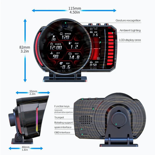 Alt view image 7 of 7 - OBD2 Gauge Display Heads Up Display for Cars,Speedometer for Car