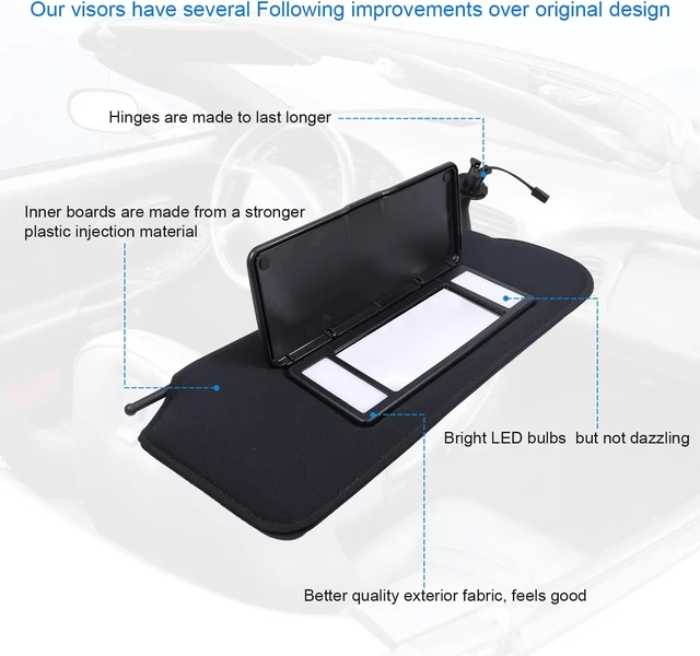 Alt view image 3 of 5 - Automotive Sun Visor with Updated Bright LED Lights Sunvisors Replacement for Corvette C5 Chevrolet 1997-2004 Replaces 10442033 10442034 Left Driver and Right Passenger Side