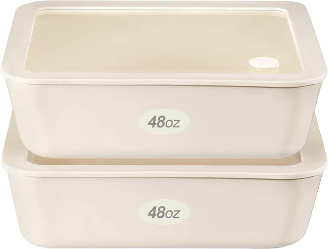 Main image of Ceramic Coated Glass Food Storage Container with Airtight Glass Lid, Large Rectangle Meal Prep Container, 48oz, Microwave and Oven Safe Non-Toxic Lunch Box, Cream color
