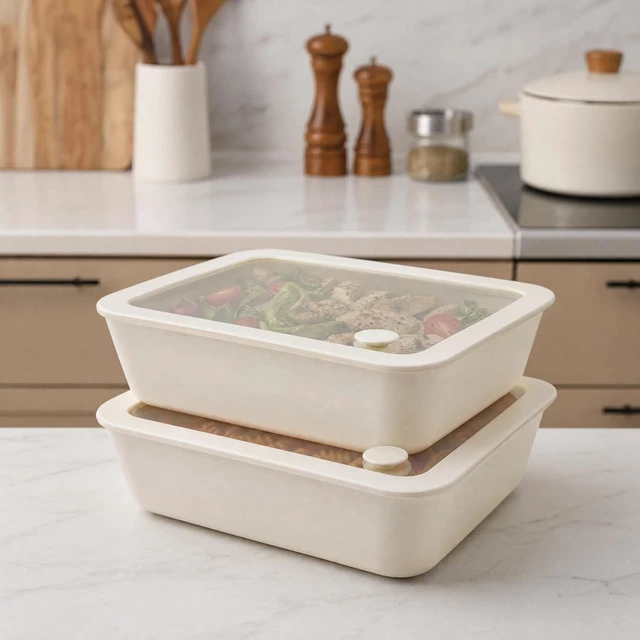 Alt view image 7 of 7 - Ceramic Coated Glass Food Storage Container with Airtight Glass Lid, Large Rectangle Meal Prep Container, 48oz, Microwave and Oven Safe Non-Toxic Lunch Box, Cream color