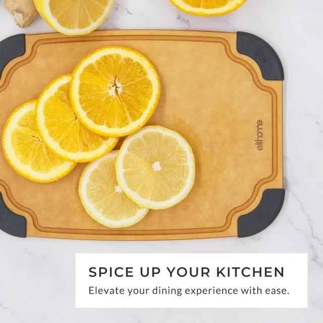 Alt view image 6 of 7 - Essential Series 2-in1 Wood Cutting Board Set for Kitchen, Wooden Board for Chopping Vegetables, Bread, Cheese, Meat, Salad, Bread Board for Countertop, Butcher Block, Non-Slip