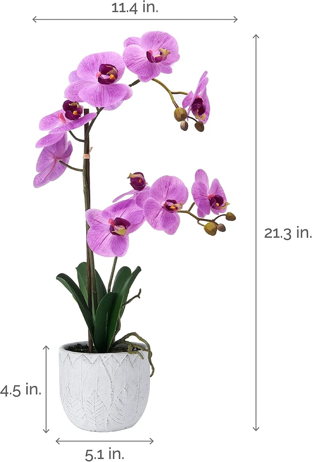 Alt view image 2 of 7 - Artificial Orchid Arrangement, 22 Inch Faux Orchid in Cement Pot, Lifelike Fake Orchid Plant for Home Decor, Low-Maintenance Plastic Orchid Bouquet for Living Room, Bedroom, or Office