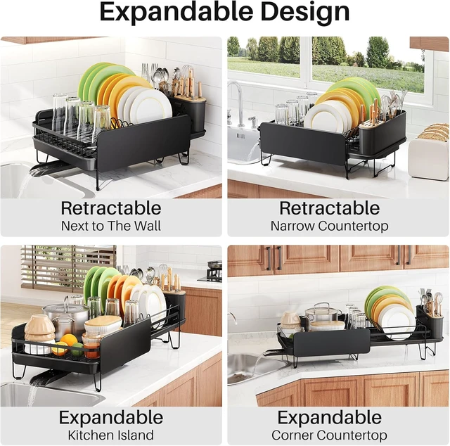 Alt view image 3 of 7 - Large Dish Drying Rack for Kitchen Counter, Expandable, Black