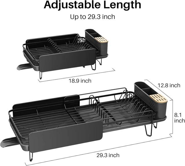 Alt view image 2 of 7 - Large Dish Drying Rack for Kitchen Counter, Expandable, Black