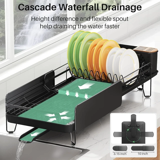 Alt view image 4 of 7 - Large Dish Drying Rack for Kitchen Counter, Expandable, Black