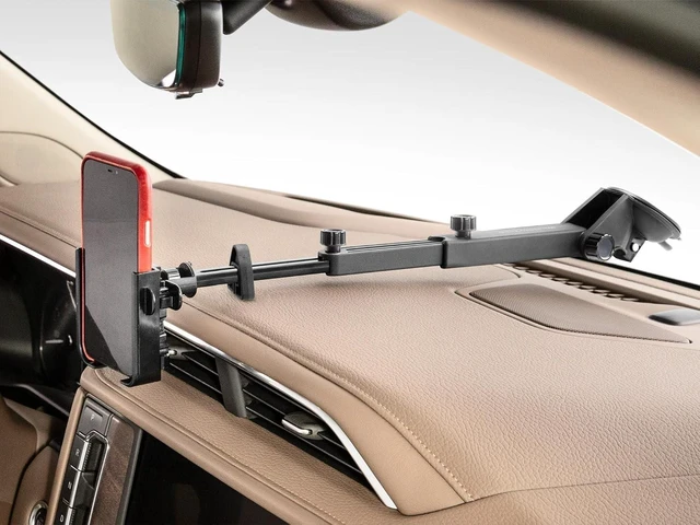 Main image of WindshieldFone with Extension - Universal Windshield-Mounted Car Phone Holder - Black Plastic Knobs