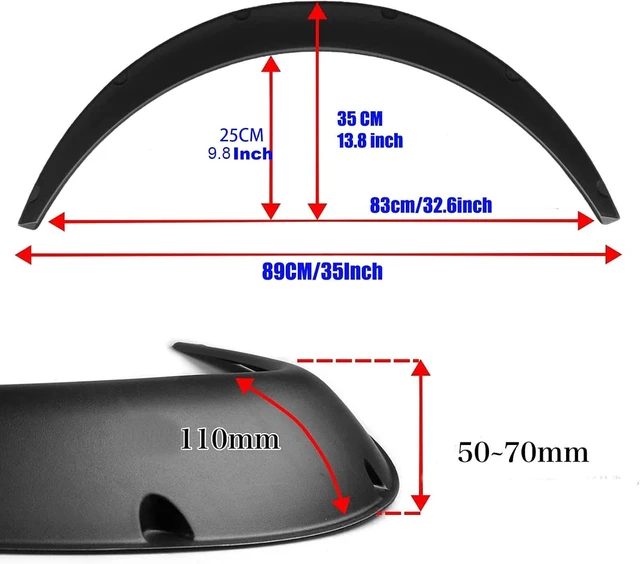 Alt view image 2 of 3 - 4Pcs 3.5"/90mm 4PCS Set Black Universal Car Wheel Fender Flares Durable Polyurethane Extra Wide Auto Car Body Kit