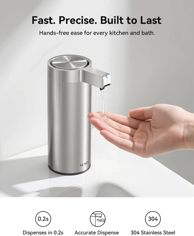 Alt view image 2 of 7 - Touchless Automatic Soap Dispenser Clog-Free Pump, 0.2s Fast Sensor, USB-C Rechargeable, Smudge-Resistant Stainless Steel, for Kitchen & Bathroom Soap Dispenser