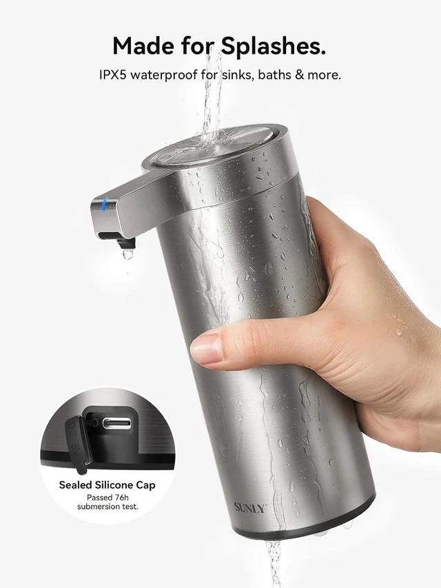 Alt view image 7 of 7 - Touchless Automatic Soap Dispenser Clog-Free Pump, 0.2s Fast Sensor, USB-C Rechargeable, Smudge-Resistant Stainless Steel, for Kitchen & Bathroom Soap Dispenser