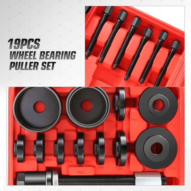 Alt view image 2 of 7 - 19pcs Front Wheel Bearing Press kit Bearing Puller Tools Wheel Drive Bearing Removal Tool Kit with Sliding Screws Universal Bushings Sleeves Storage Case, TOOLS-00782