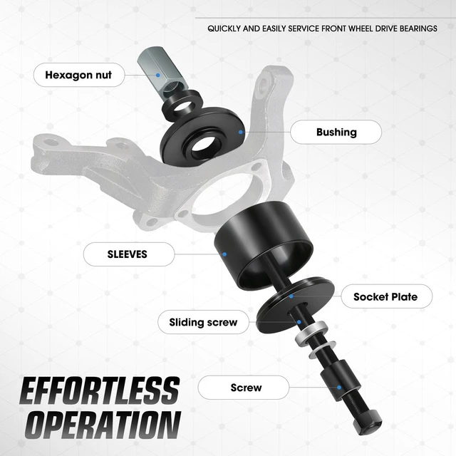 Alt view image 4 of 7 - 19pcs Front Wheel Bearing Press kit Bearing Puller Tools Wheel Drive Bearing Removal Tool Kit with Sliding Screws Universal Bushings Sleeves Storage Case, TOOLS-00782