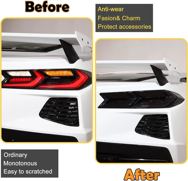Alt view image 2 of 7 - Car Tail lights Cover Compatible with Corvette C8 Stingray Z06 E-Ray 2020-2023 2024 2025, Car Rear Lamp Smoked Tinted Tail Light Cover, Tail Light Lamp Cover Guard Trim Frame Bezels (full coverage)
