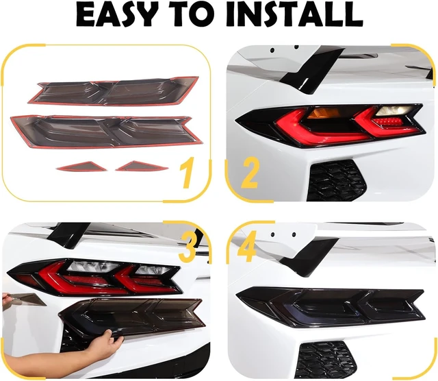 Alt view image 5 of 7 - Car Tail lights Cover Compatible with Corvette C8 Stingray Z06 E-Ray 2020-2023 2024 2025, Car Rear Lamp Smoked Tinted Tail Light Cover, Tail Light Lamp Cover Guard Trim Frame Bezels (full coverage)
