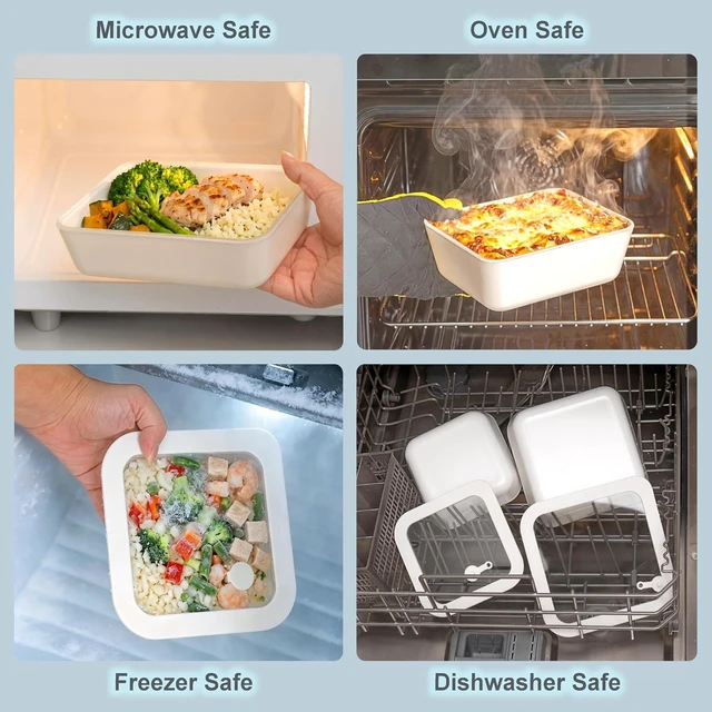 Alt view image 4 of 7 - Ceramic Coated Glass Food Storage Container with Airtight Glass Lid, Large Rectangle Meal Prep Container, 48oz, Microwave and Oven Safe Non-Toxic Lunch Box, Cream color