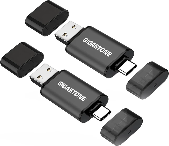 Main image of 128GB Dual USB Flash Drive 2-Pack, USB 3.2 Gen 1, 2-in-1 USB C+A, Speed Up to 100MB/s, Head Cap Design Thumb Drive, Plug & Play for Smartphone/PC/Mac/TV/Car Audio, USB 2.0/3.0/3.1 Compatible